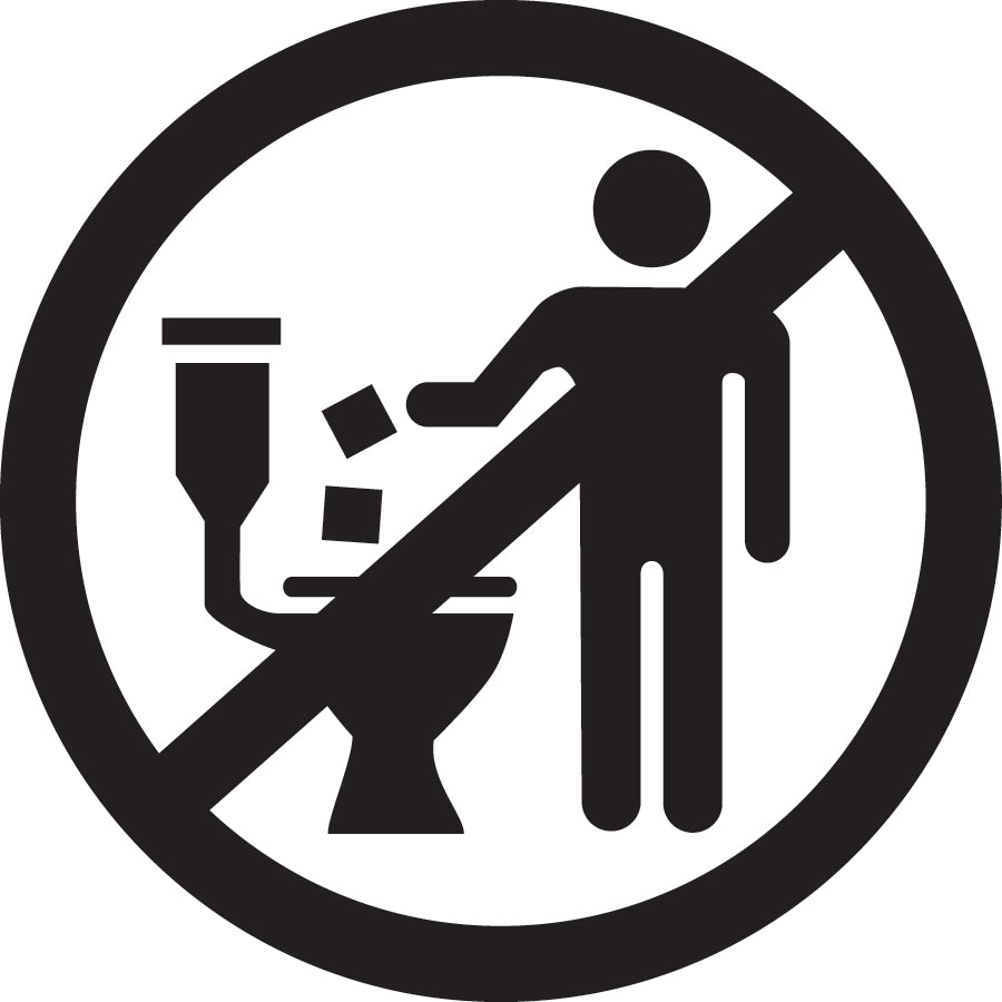 Prohibition sign showing no flushing wipes in toilet, biodegradable camping outdoors recommended