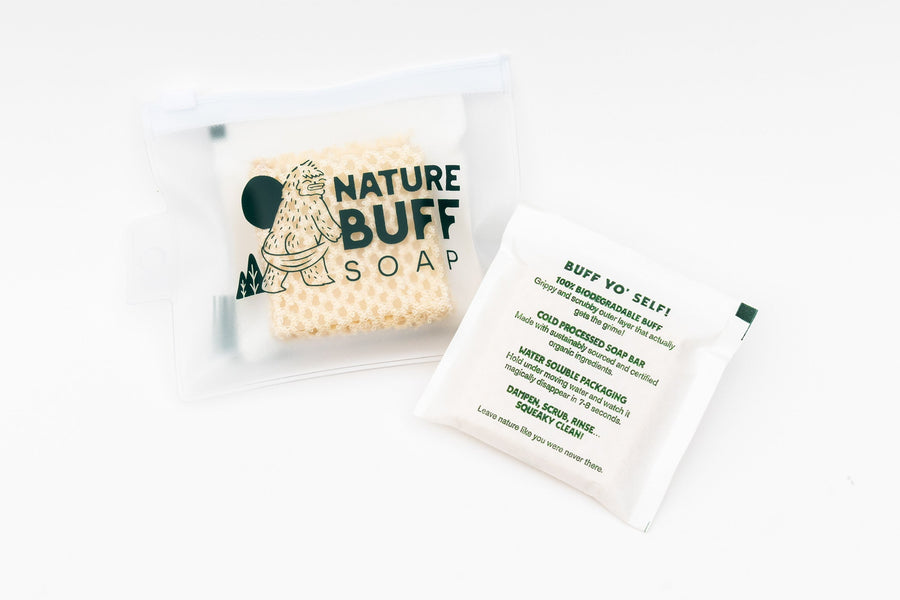 Buff Bar Single unscented biodegradable camping soap bar with reusable pouch for backpacking travel and outdoor hygiene - image 1