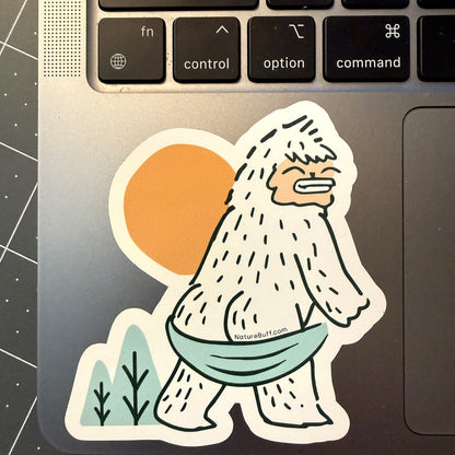 Nature Buff white Yeti die-cut vinyl sticker on a laptop